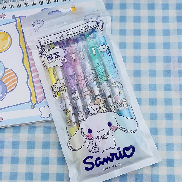 Jinzhaolai Cute Cartoon Sanrio Student Gel Pen 6 pakker med høyverdi jenter hjertepressepenn Cute Bear Mymelody Kuromi Cinnamoroll Pen