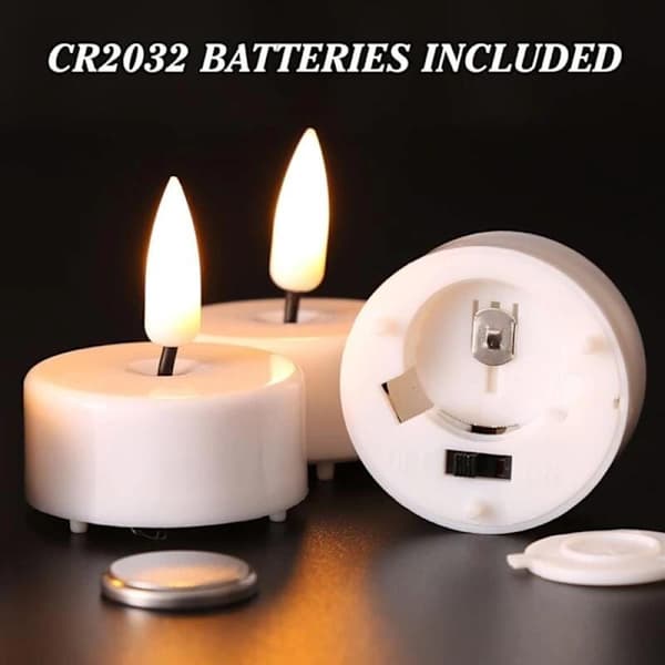 Flimrende LED-telys med timer, batteri inkludert, 12-pakning hvit