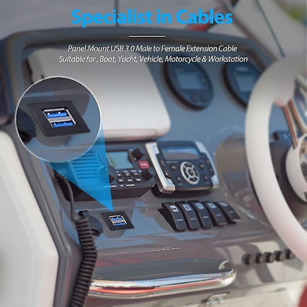 Dobbel USB3.0 firkantet innfelt montering - 2m 6ft USB 3.0 forlengelsesmontering. Dash Mount Y