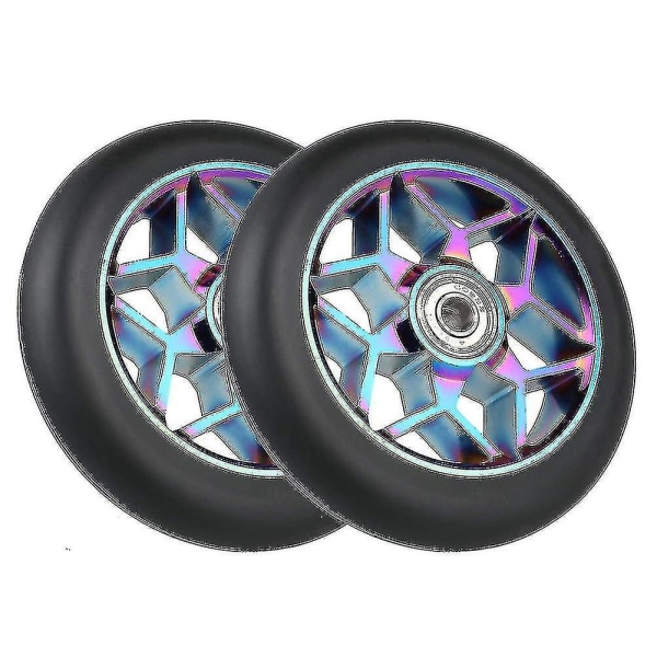 2 stk 110mm Scooterhjul PU-hjul Tykke Stunt med Lagre (svart)