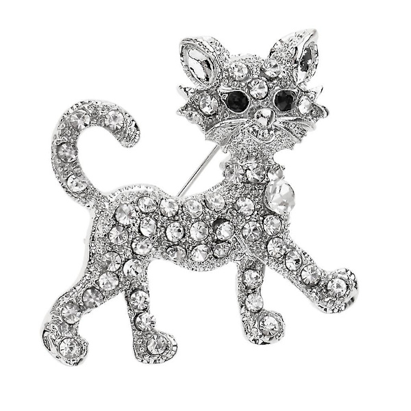 Koreansk Mode Kreativ Katt Brosch Nål Legering Kristall Strass Juvel Silver