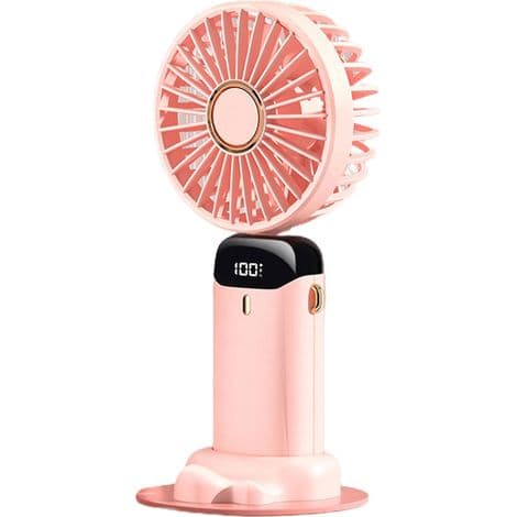 Mini bärbar utomhusfläkt, design med dubbla batterier, 5 fläkthastigheter (rosa)