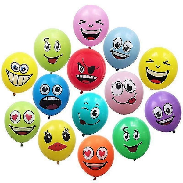 Assorterede 100 stk. Emoji Latex 12\" Balloner med Genanvendelige Pinde og Fødder Fødselsdag Jul Kommunion Festartikler Sjov Sød Dekoration Ballon