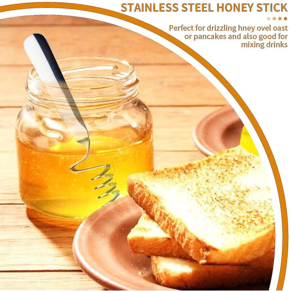 Honning- og sylteske, 4 stk rustfri stålskeer, dessertske, spiralbestik, syltetøjsbeholder