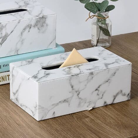 Rektangulär vävnadslåda i marmor med lock för hushållsförvaring (stor vit)