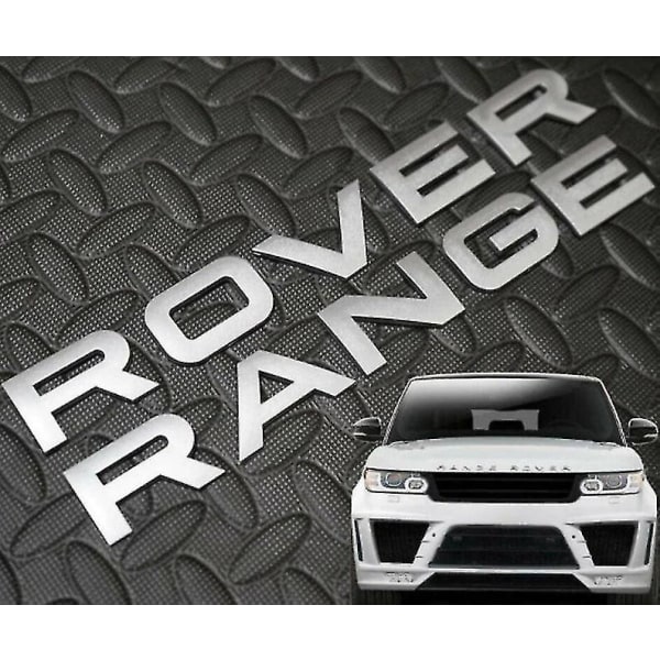 Matt sølv Range Rover Front Grill Bonnet-emblem Emblem Panser og bakstøvlebokstaver (pakke med 2)