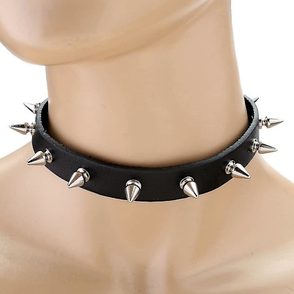 Smykker, Gotisk Punk Læder Halsbånd Choker Spike Nitte Halsbånd Ægte Læder Choker Sort