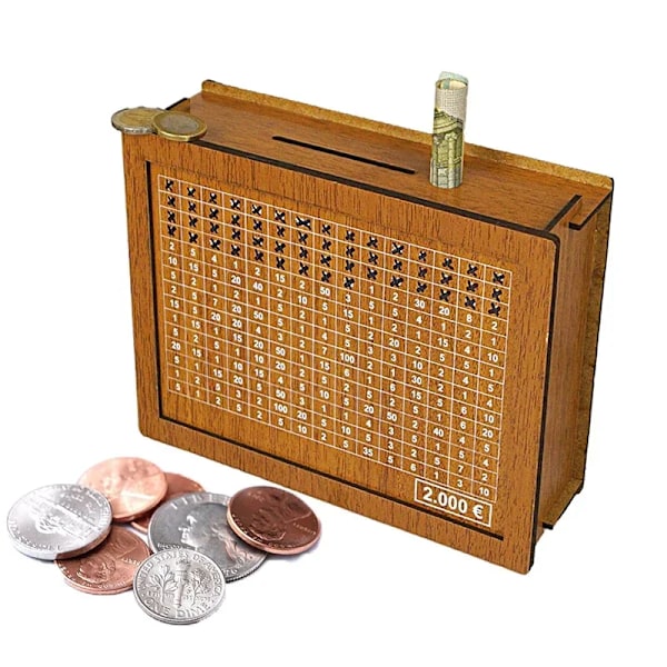 1000/2000/3000/5000/10000 Euro Spargris i Trä med Återanvändbar Pengabox med Sparmål och Numrerade Fack EUR 5000
