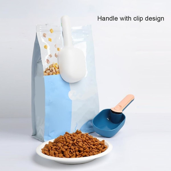 Scoop Sæt (pakke med 2), Pet Food Scoop, multifunktionel ske, 100 g Pet Food Måleske, Mel Scoop, Kompost Scoop (hvid+blå)