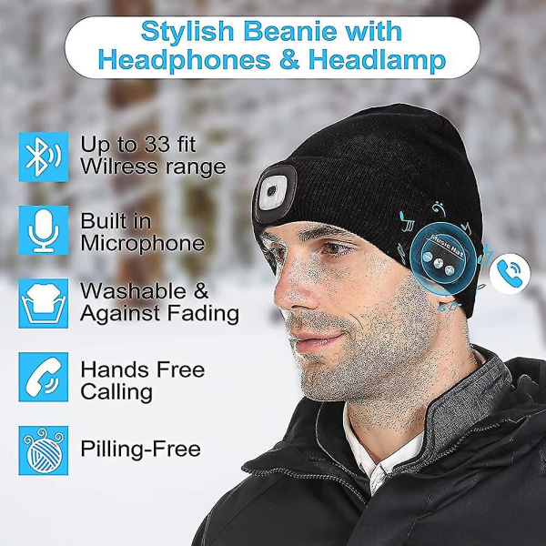 Bluetooth lue lue med hodetelefoner, vinterstrikket musikklue med stereo