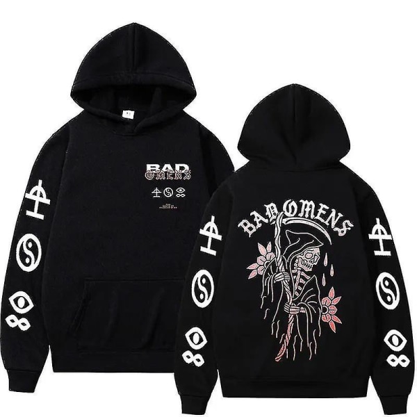 Bad Omens The Concrete Forever Tour 2023 Hette Unisex Harajuku Hip Hop Gothic Sweatshirt Herre Uformell Oversized hettegenser Streetwear Svart black S