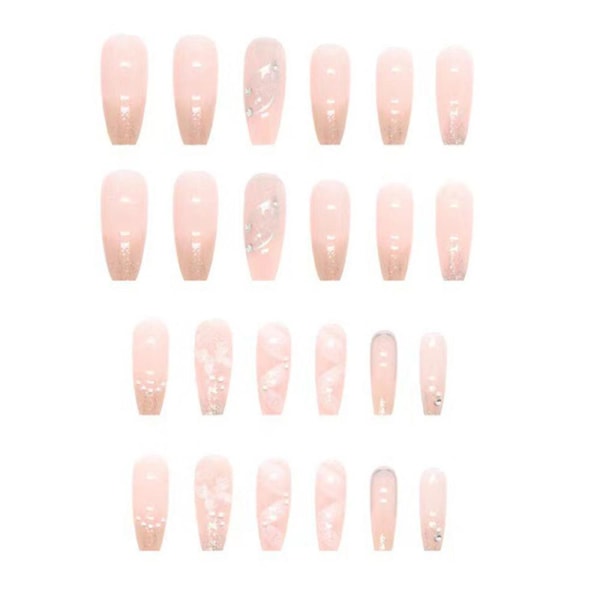 Tryk på negle Medium falske negle Kiste negle til kvinder med sommerfugle Design blanke negle