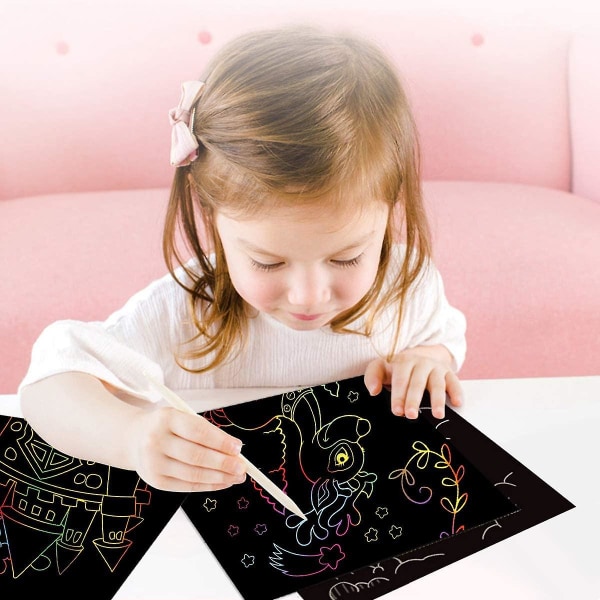 Skrabekort til børn, 100 stykker børneskrabepapir med kuglepen Skriblekort Magisk farve kreativ gave til piger