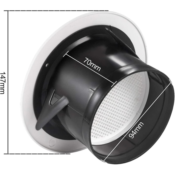 100 mm ventilationsmund med beskyttelsesgitter - Abs (100 mm)