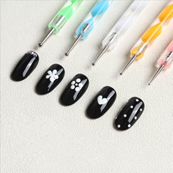 5 Pc 2 Way Dotting Pen Tool Nail Art Tip Dot Paint Manicure Kit