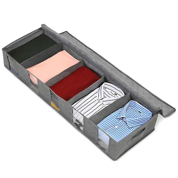 Förvaringsväska, byrå under sängen med genomskinligt fönster och handtag - Förvaring för kläder, leksaker (grå)