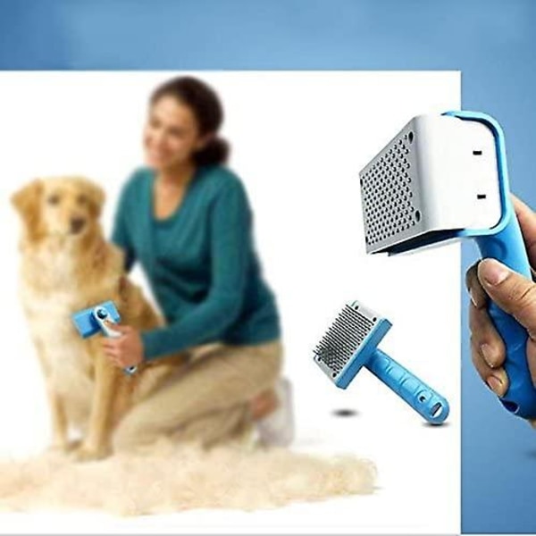 Koiran koirien trimmausharja, kissan koiran ilmankuivaustyökalu - pyöreäkärkinen neula käämitysten ja irtonaisten turkkien poistamiseen, sininen