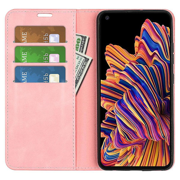 För Samsung Galaxy Xcover Pro PU Läder TPU Fodral Ställ Magnetisk Skin Touch Flip Plånbok Telefonfodral Pink