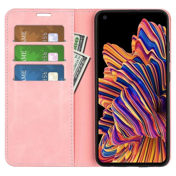 Til Samsung Galaxy Xcover Pro PU Læder TPU Case Stand Magnetic Skin Touch Flip Wallet Phone Cover Pink