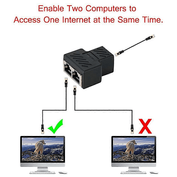 2 kpl 1-2 LAN Ethernet-verkkojohdon RJ45 naarasliitinjakaja-adapteri