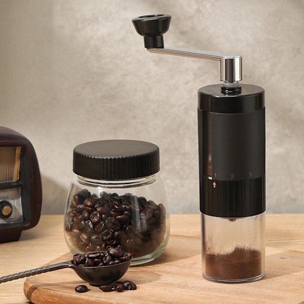 90ML Manuell Kvern for Kaffe med Håndtak, Klar Synlig, Bærbar Håndkvern for Kaffe, Reisekvern for Kaffe Bønner, Perfekt Gave for Kaffeelskere
