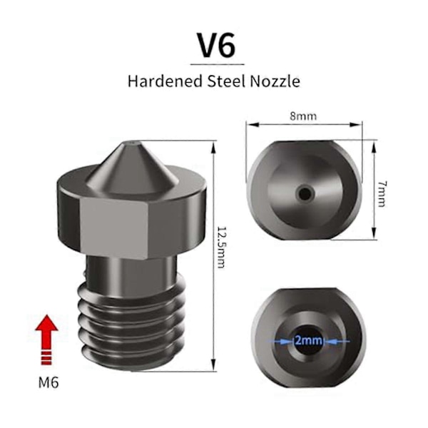 8 stk. Hærdet Stål V6 Dysesæt, 3D Printer V6 Hotend Ekstruder Dyser 0,4 mm 0,6 mm 0,8 mm til I3