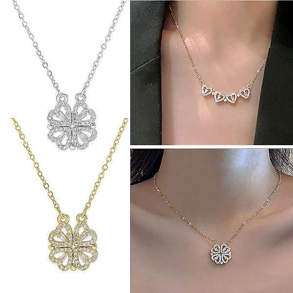 Fyrklöver Halsband Magnetisk Vikbart Hjärtformat Nyckelbenskedja Öppningsbar Choker Smycken Hängande Hänge För Kvinnor