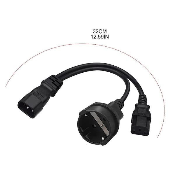 Y-splitter Adapterlinje Iec320 C14 Hanstik Til C13+eu4.8mm Hunstrømkabel