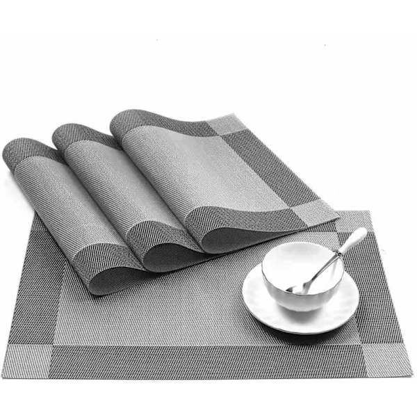 Alusmattosetti 8 kpl PVC-pöytäalustat pestävät lämmönkestävät liukumattomat lämmöneristys keittiölle ja ruokailutilaan 45CM x 30CM silver
