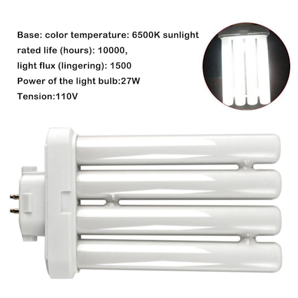 27W FML 27W 6500K 4-stift Quad Tube Ljuslampor Kompakt Lysrör T4E9