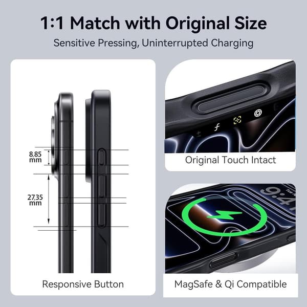 Compatible iPhone 17 Pro Case Matte Finish Protective Phone Cover Anti-Fingerprint Thin Slim Hard Shell - Black