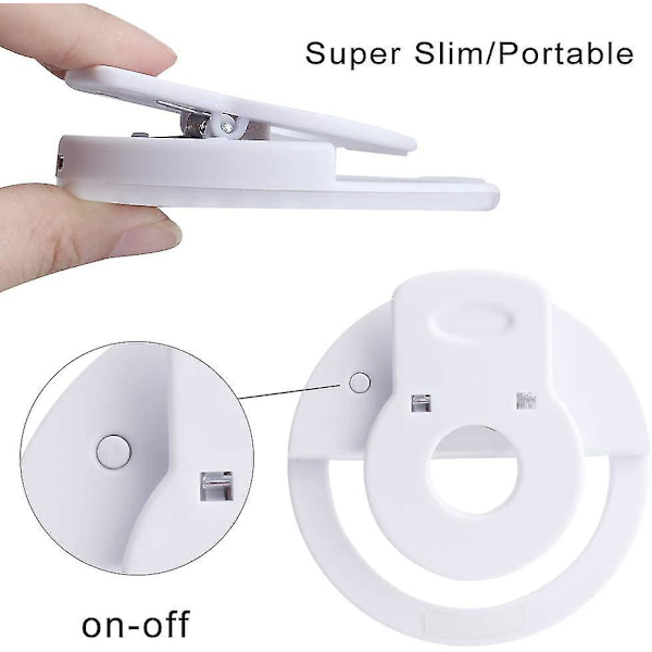 2 stk. Selfie Fill Light Genopladelig Telefon Ring Light Med Klip Bærbar Ring Light