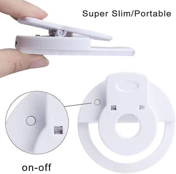2 stk. Selfie Fill Light Oppladbar Telefon Ring Light Med Klips Bærbar Ring Light