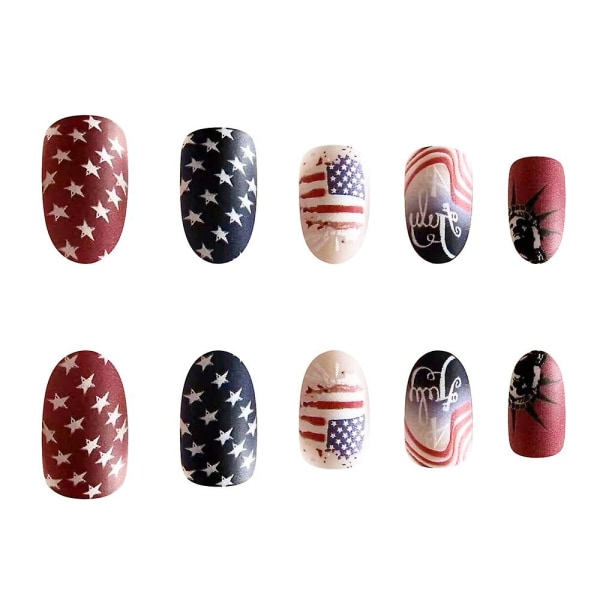 Independence Day Press On Nails Korta patriotiska falska naglar Mandellim på lösnaglar, heltäckande cover konstgjorda naglar Nail art Fo