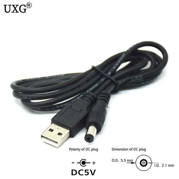 Dc 5v 12v Jack 5,5mm X 2,1mm 1m 2m 3a Power USB 2.0 Multi laturin liitäntäkaapeli Mp4 Leadstar D12 D10 pöytälampulle Black Straight 1M