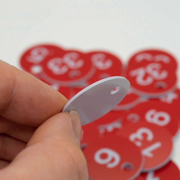 Plastik ID-nummermærker Graverede Mærker Nøglemærker ID-mærker Uden Nøgleringe (1-50, Rød)