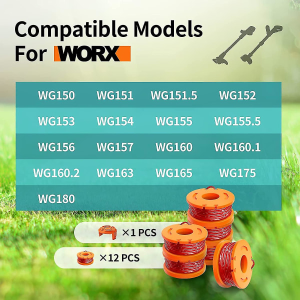 15 pakke trimmerspoleline til Worx,(wa0010)erstatningstrimmerspoleline til Worx,trimmerline genopfyldninger 0,065 tommer til Worx, egnet til Worx streng