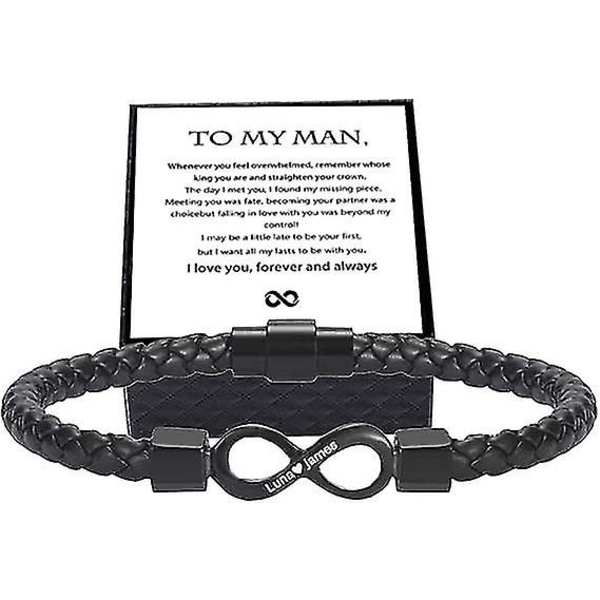 To My Man, Personlig Dual Name Infinity Leather Armbånd, Rustfritt stål flettet armbånd, personlig tilpasset navn Armbånd For Boyfriend Xmas, B