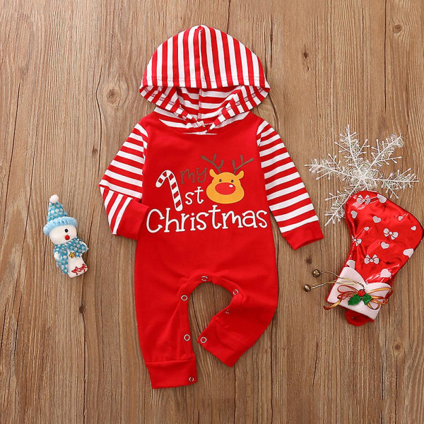 Jul nyfödd baby tomte och elf kostym Första Xmas Fancy Outfit Set Kläder Jumpsuit Elk 9-12 Months