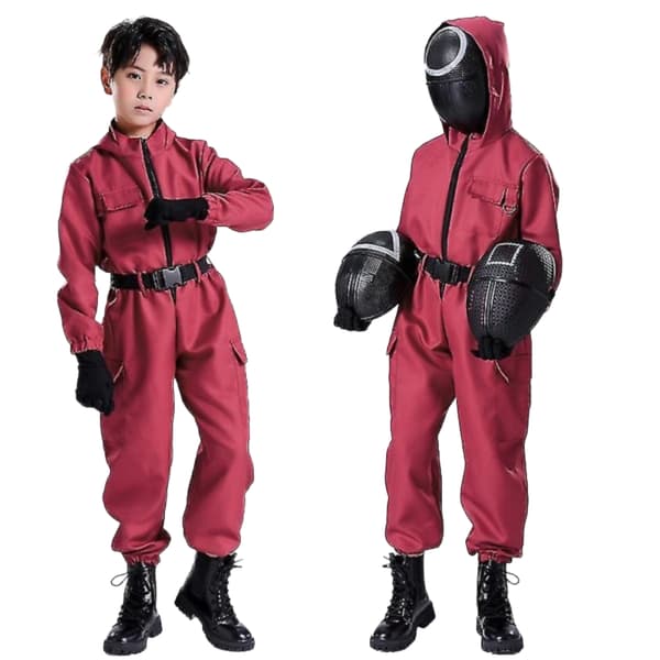 Barn Squid Game Cosplay Jumpsuit + Mask med Trianglar 150cm