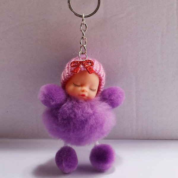 Sovande Bebis-Rosett Fluffig Pompom Plyschdocka Hängande Smycke Nyckelring Red Flower