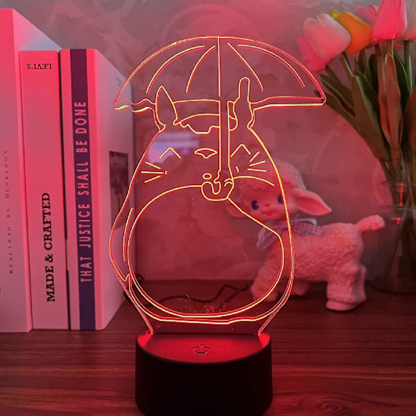 Wekity Min Granne Totoro Anime 3D Illusion Nattlampa Hem Rum Dekor Akryl LED-Lampa Julklapp Lampor - 16 Färger Med Fjärrkontroll