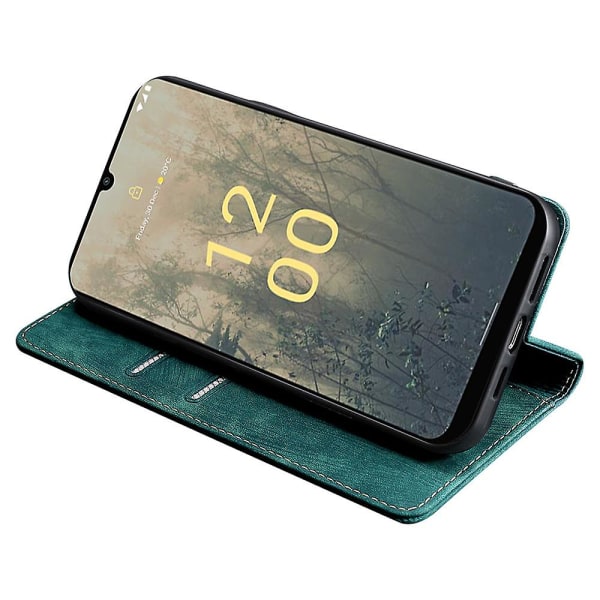 Teksturert telefondeksel for Nokia C22 Rfid Blocking Støtsikker lommebok Magnetisk lær Flip Stand Deksel Green