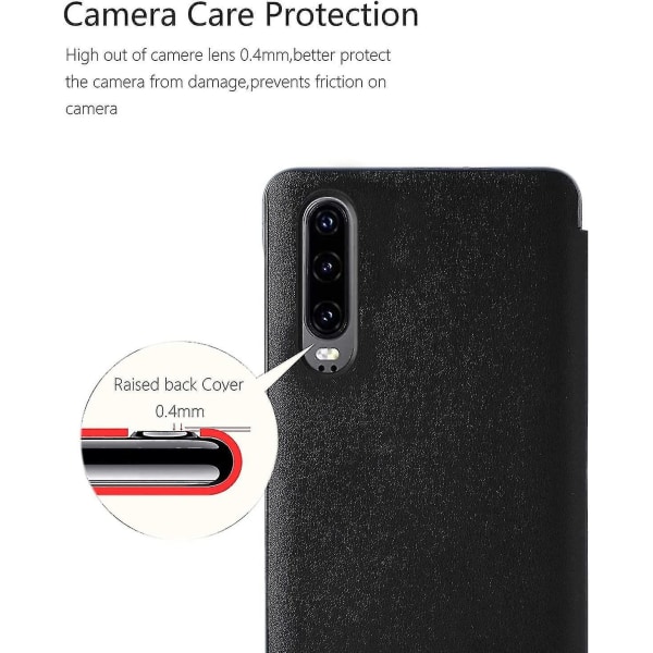 Huawei P30-deksel, Smart View Leather Flip-deksel, [strømsparingsmodus][integrert beskyttelse](p30, svart)