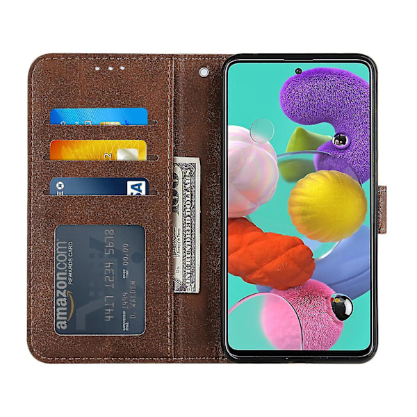 Kompatibelt Samsung Galaxy A51 4g Etui Læder Folio Cover Magnetisk Premium Etui Coque - Brun