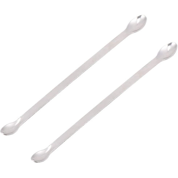 2 stk. Medicinske skeer i rustfrit stål, laboratorie ske, 20 cm, dobbelthovedet mini ske, hjemmeapotek, sølv
