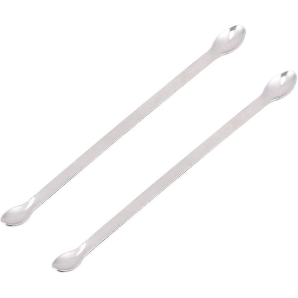 2 stk. medisinsk skje i rustfritt stål, labskje 20 cm, dobbelthodet miniskje, sølv for hjemmeapotek
