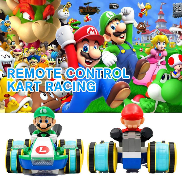 Mario Kart leksaker för barn, Mario Luigi Figur 2,4g, Fyrvägsfjärrkontrollbil, Ljus och musik, Mario Kart Racing Present