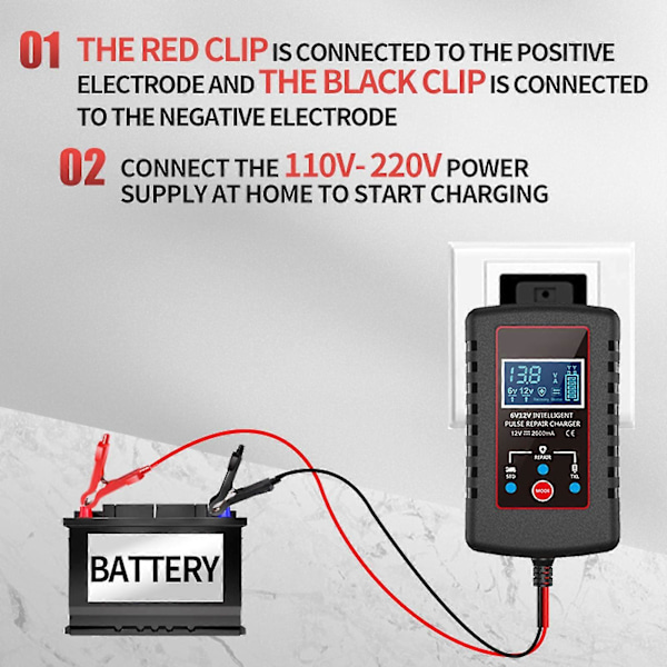 6V och 12V Smart Helautomatisk Batteriladdare Underhållsladdare, Underhållsladdning