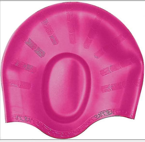 Badehette dekke ører for langt hår, silikon badehette for kvinner menn rose Red